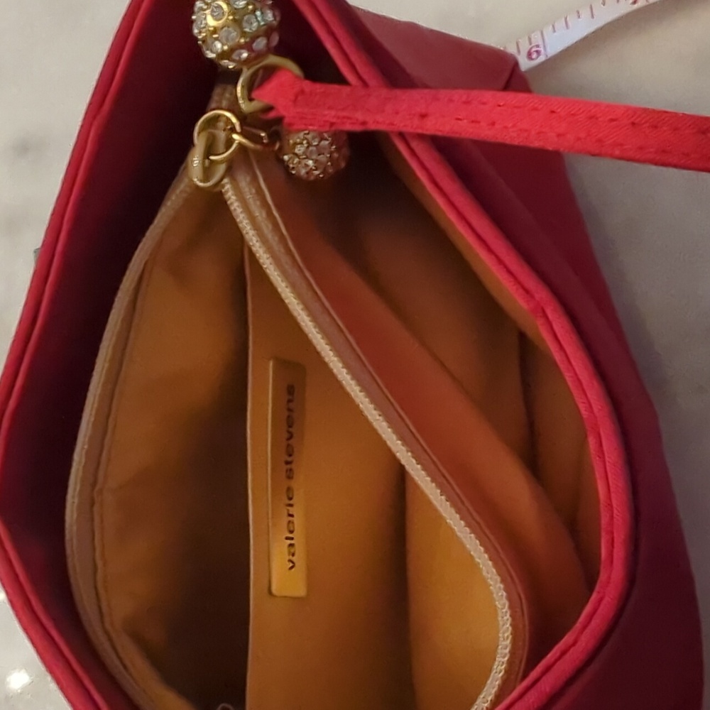 Vintage Valerie Stevens red satin Evening Bag With Jeweled Hardware - Picture 13 of 13